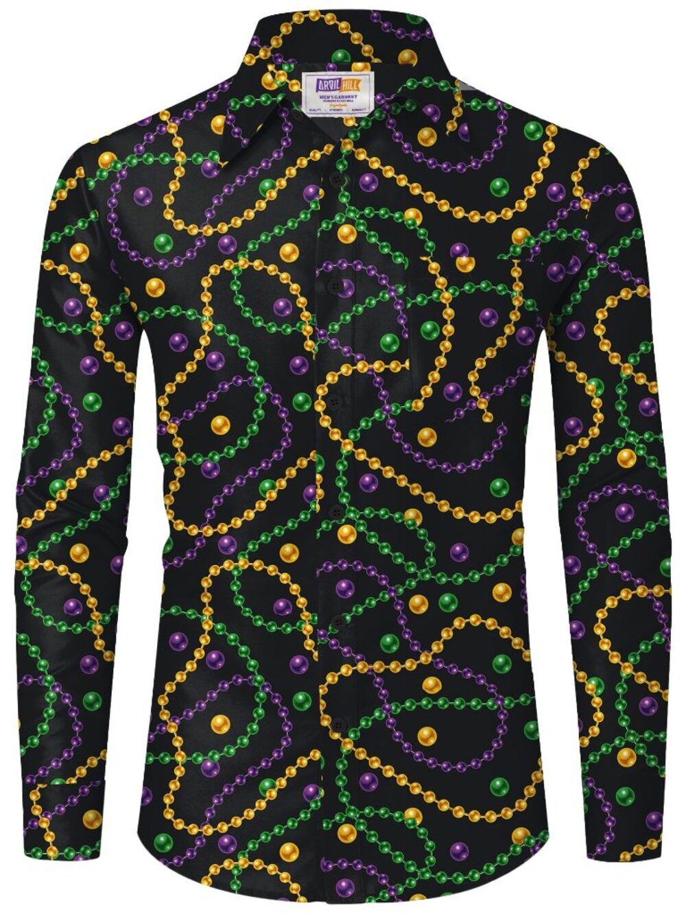 Arvilhill Men‘s Mardi Gras Long Sleeve Button Down Shirt Festive All Over Print